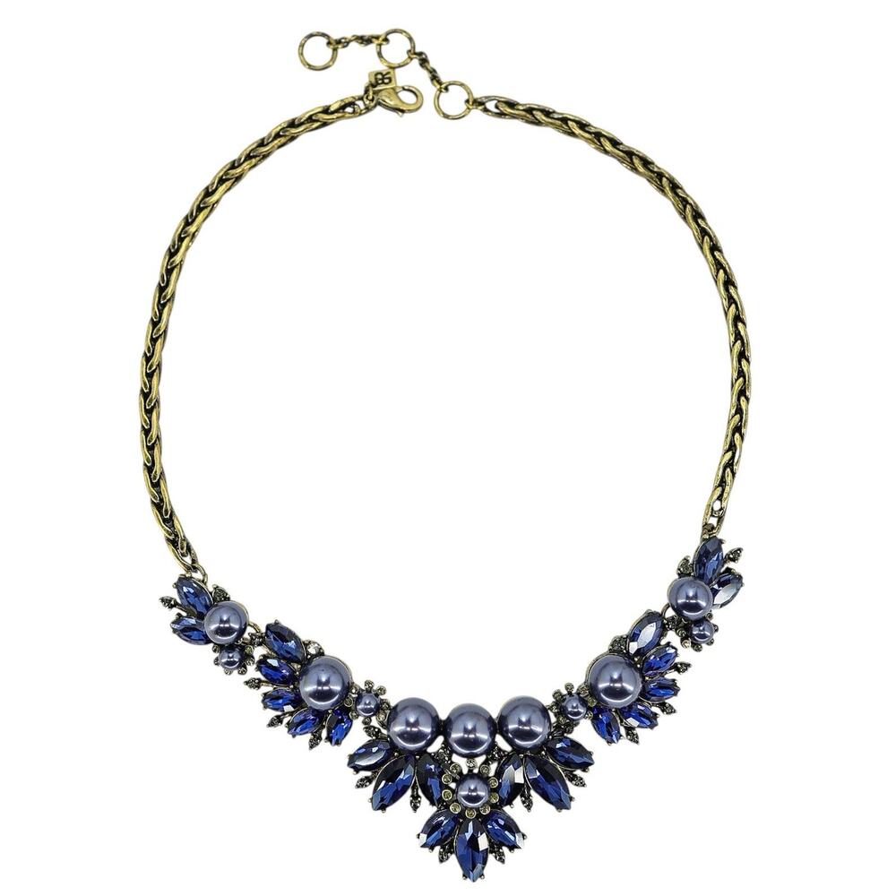 Banana Republic Wimsigoth Statement Necklace Brass Tone Navy Blue Rhinestones